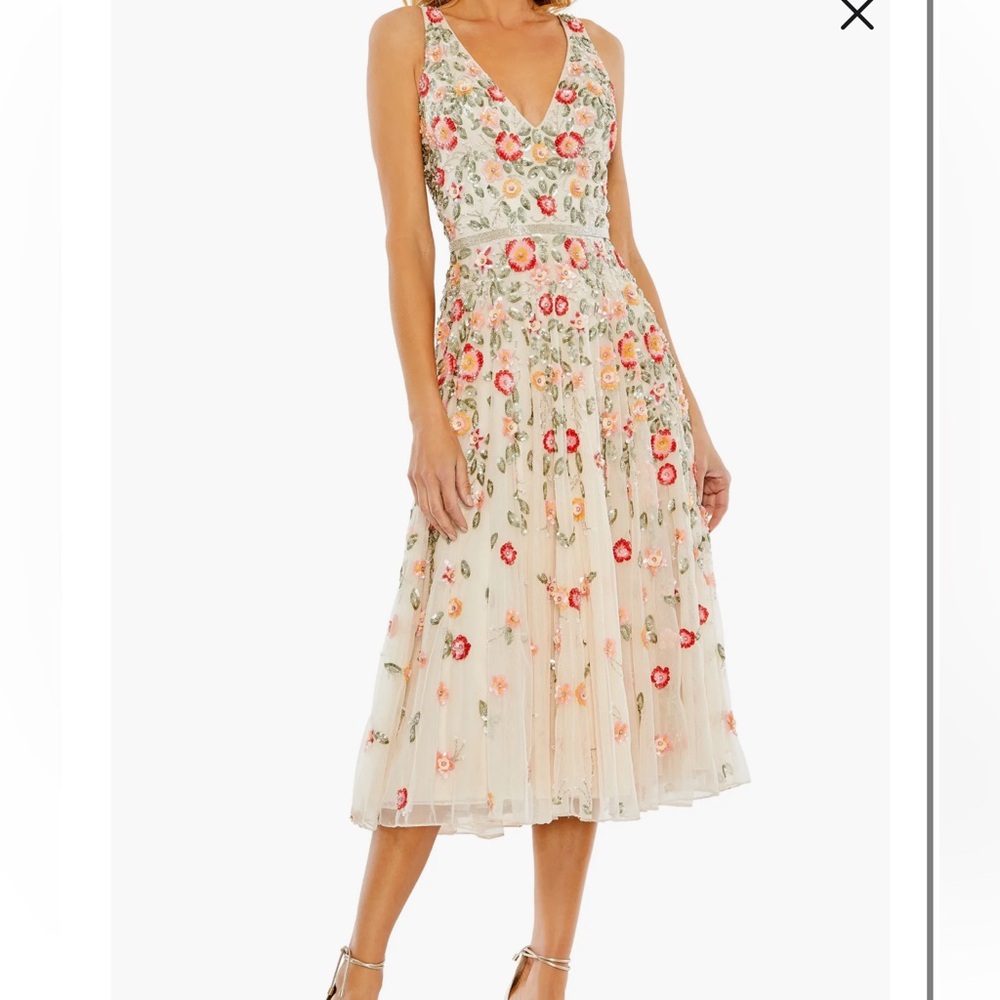 Mac Duggal Beaded Floral A-Line Cocktail Dress